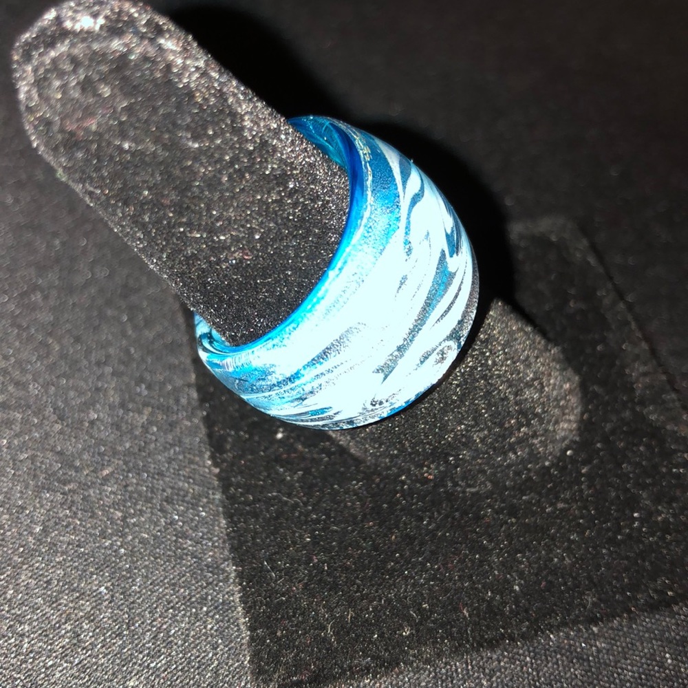 Glass Over-Sized Statement Ring - White Blue Swirl - image 4